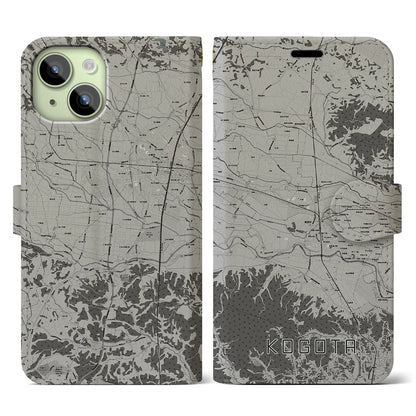 【小牛田（宮城県）】地図柄iPhoneケース（手帳タイプ）モノトーン・iPhone 15 用