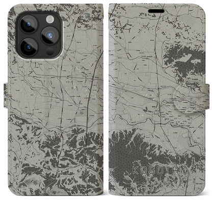 【小牛田（宮城県）】地図柄iPhoneケース（手帳タイプ）モノトーン・iPhone 15 Pro Max 用