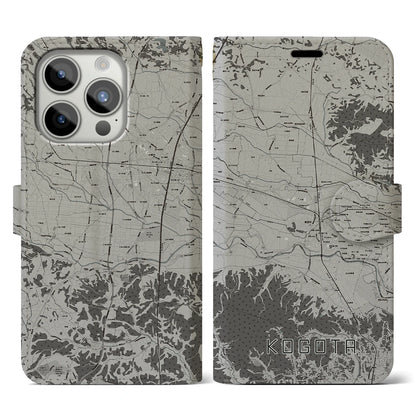 【小牛田（宮城県）】地図柄iPhoneケース（手帳タイプ）モノトーン・iPhone 15 Pro 用