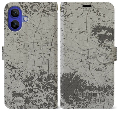 【小牛田（宮城県）】地図柄iPhoneケース（手帳タイプ）モノトーン・iPhone 16 Pro Max 用