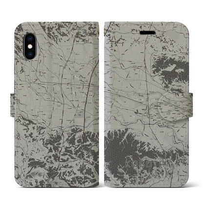 【小牛田（宮城県）】地図柄iPhoneケース（手帳タイプ）モノトーン・iPhone XS / X 用