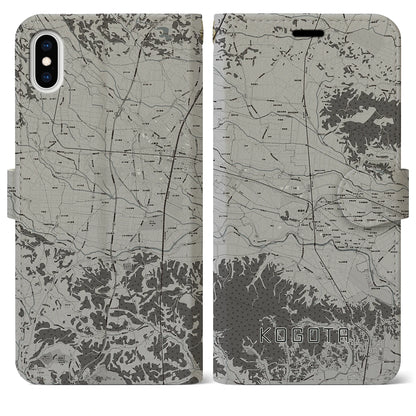 【小牛田（宮城県）】地図柄iPhoneケース（手帳タイプ）モノトーン・iPhone XS Max 用