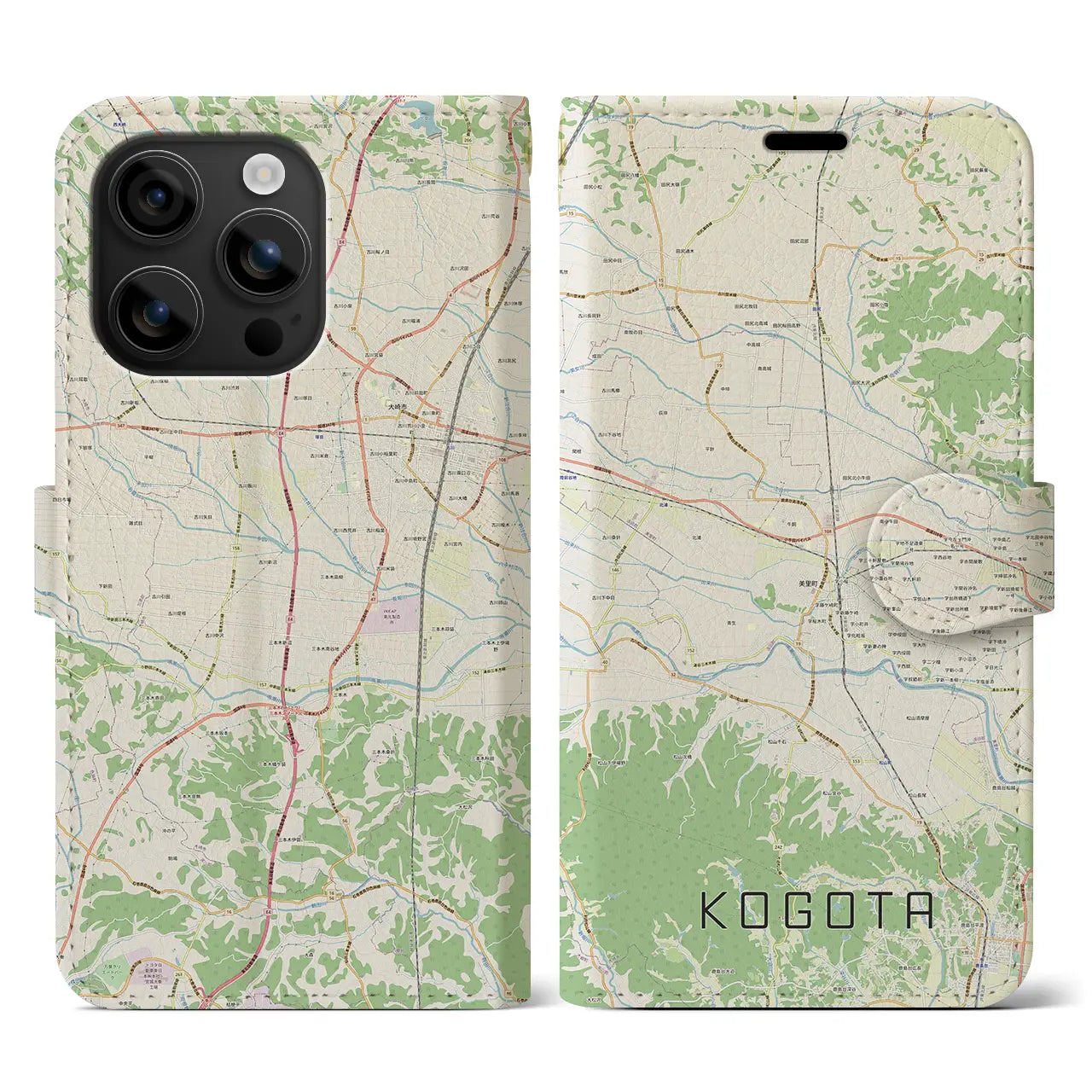 【小牛田（宮城県）】地図柄iPhoneケース（手帳タイプ）ナチュラル・iPhone 16 用