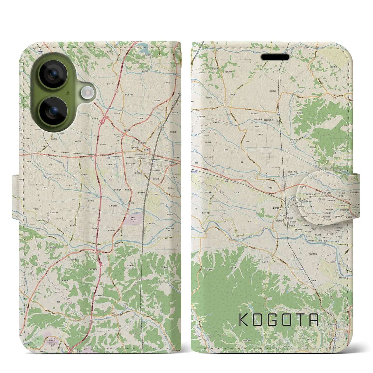 【小牛田（宮城県）】地図柄iPhoneケース（手帳タイプ）