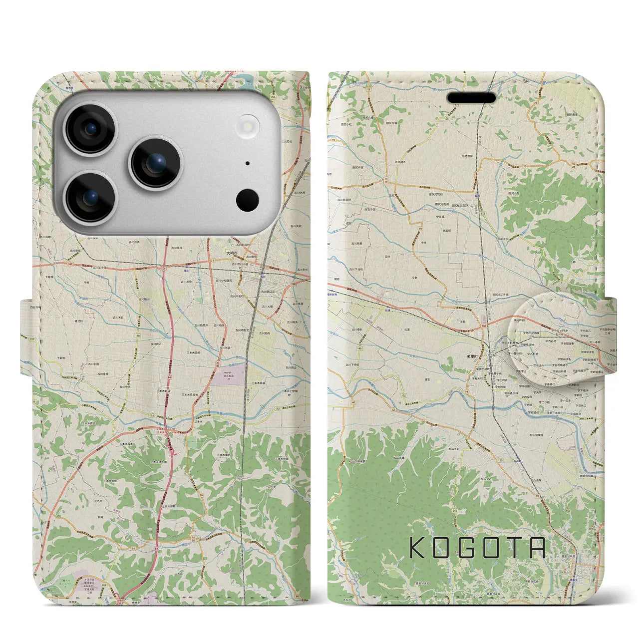 【小牛田（宮城県）】地図柄iPhoneケース（手帳タイプ）