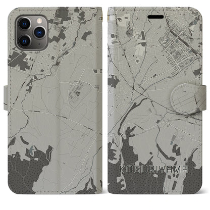 【小栗山（青森県）】地図柄iPhoneケース（手帳タイプ）モノトーン・iPhone 11 Pro Max 用