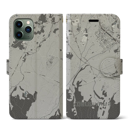 【小栗山（青森県）】地図柄iPhoneケース（手帳タイプ）モノトーン・iPhone 11 Pro 用