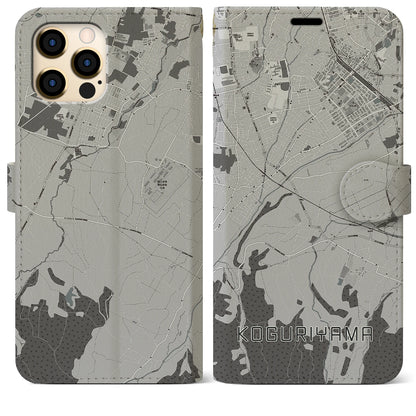 【小栗山（青森県）】地図柄iPhoneケース（手帳タイプ）モノトーン・iPhone 12 Pro Max 用