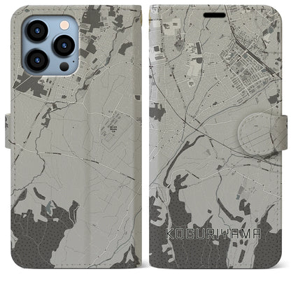 【小栗山（青森県）】地図柄iPhoneケース（手帳タイプ）モノトーン・iPhone 13 Pro Max 用