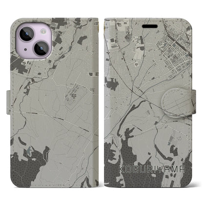【小栗山（青森県）】地図柄iPhoneケース（手帳タイプ）モノトーン・iPhone 14 用