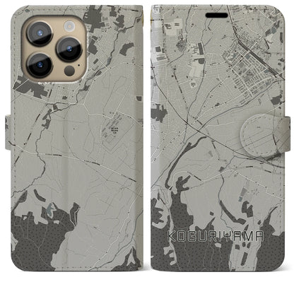 【小栗山（青森県）】地図柄iPhoneケース（手帳タイプ）モノトーン・iPhone 14 Pro Max 用