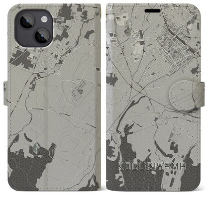 【小栗山（青森県）】地図柄iPhoneケース（手帳タイプ）モノトーン・iPhone 14 Plus 用