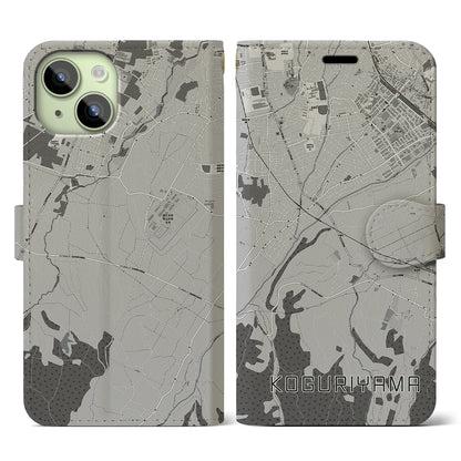 【小栗山（青森県）】地図柄iPhoneケース（手帳タイプ）モノトーン・iPhone 15 用