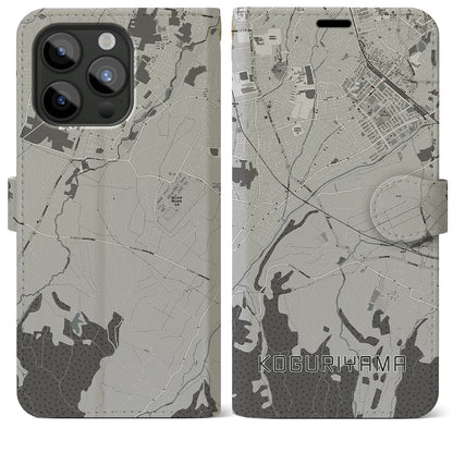 【小栗山（青森県）】地図柄iPhoneケース（手帳タイプ）モノトーン・iPhone 15 Pro Max 用