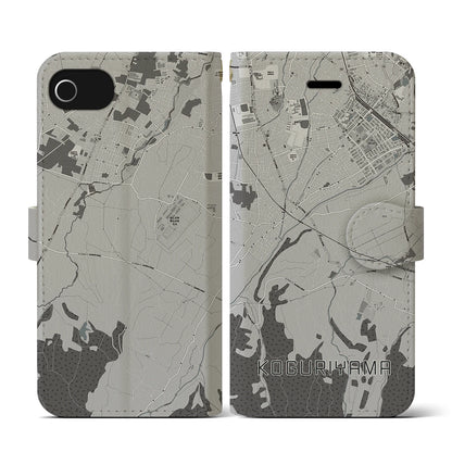 【小栗山（青森県）】地図柄iPhoneケース（手帳タイプ）モノトーン・iPhone SE（第3 / 第2世代） / 8 / 7 / 6s / 6 用