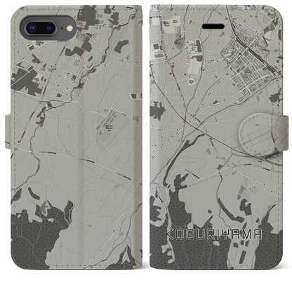 【小栗山（青森県）】地図柄iPhoneケース（手帳タイプ）モノトーン・iPhone 8Plus /7Plus / 6sPlus / 6Plus 用