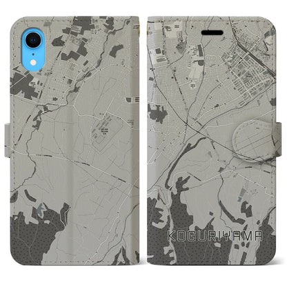 【小栗山（青森県）】地図柄iPhoneケース（手帳タイプ）モノトーン・iPhone XR 用