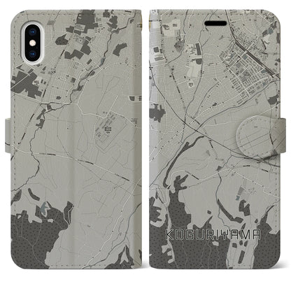 【小栗山（青森県）】地図柄iPhoneケース（手帳タイプ）モノトーン・iPhone XS Max 用