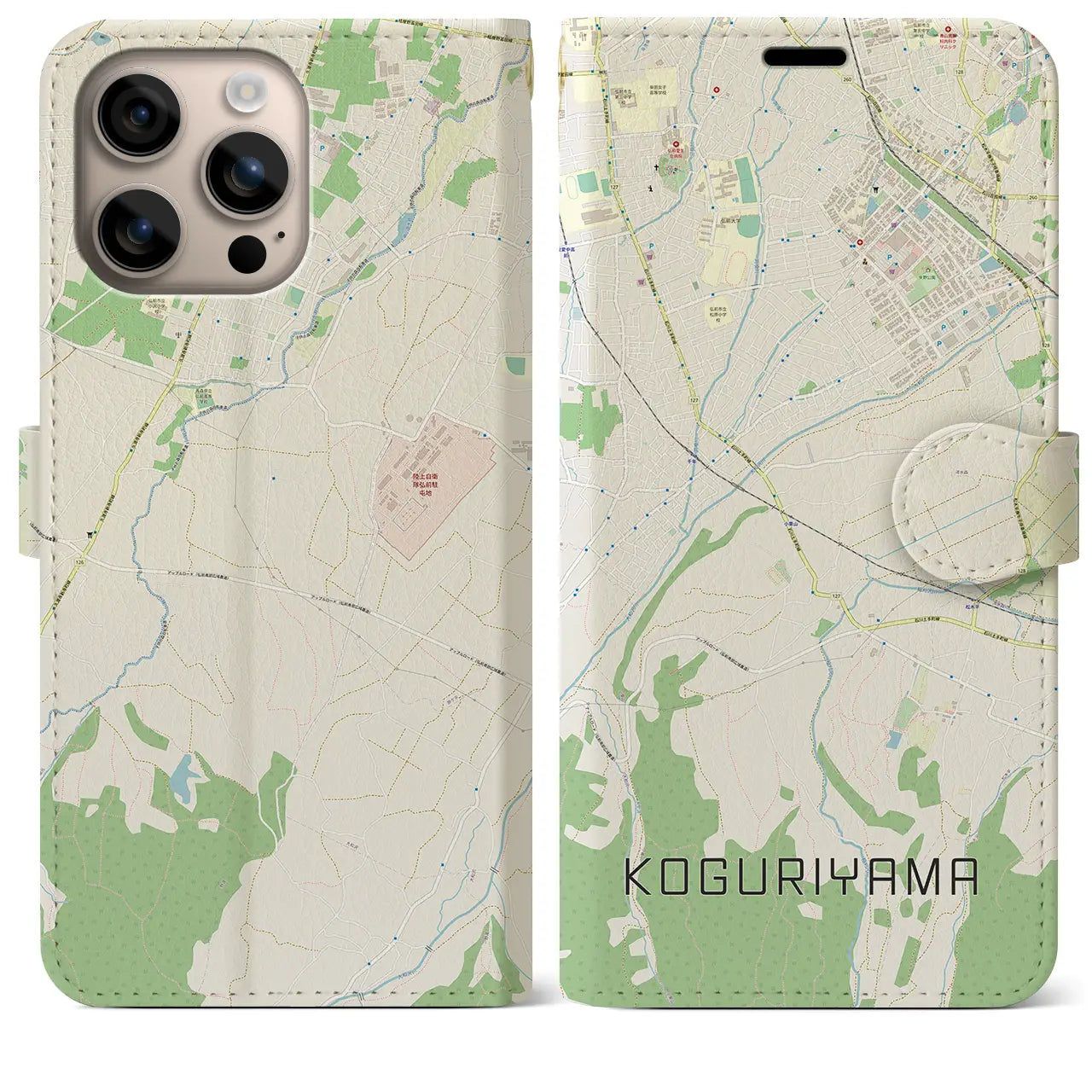 【小栗山（青森県）】地図柄iPhoneケース（手帳タイプ）ナチュラル・iPhone 16 Plus 用