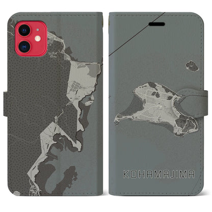 【小浜島（沖縄県）】地図柄iPhoneケース（手帳タイプ）モノトーン・iPhone 11 用