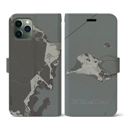 【小浜島（沖縄県）】地図柄iPhoneケース（手帳タイプ）モノトーン・iPhone 11 Pro 用