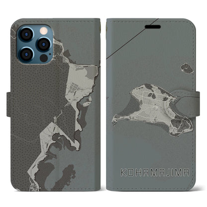 【小浜島（沖縄県）】地図柄iPhoneケース（手帳タイプ）モノトーン・iPhone 12 / 12 Pro 用