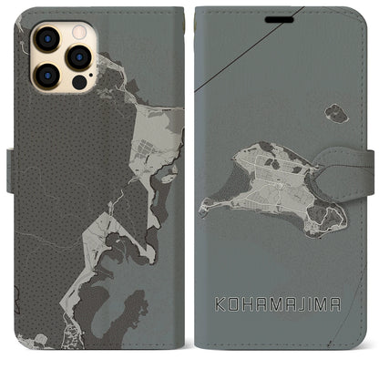 【小浜島（沖縄県）】地図柄iPhoneケース（手帳タイプ）モノトーン・iPhone 12 Pro Max 用