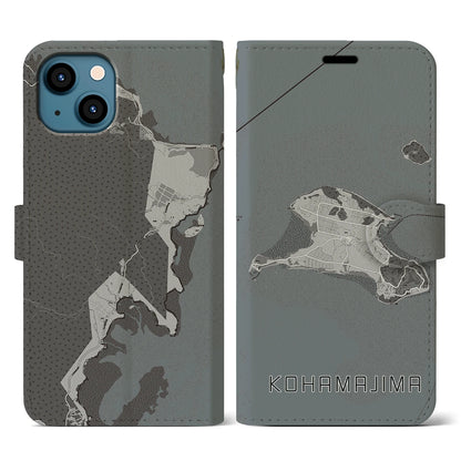 【小浜島（沖縄県）】地図柄iPhoneケース（手帳タイプ）モノトーン・iPhone 13 用