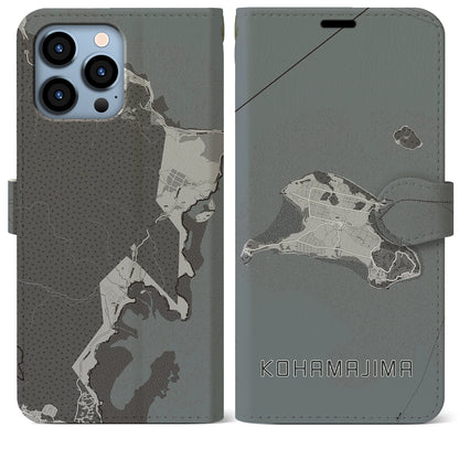 【小浜島（沖縄県）】地図柄iPhoneケース（手帳タイプ）モノトーン・iPhone 13 Pro Max 用