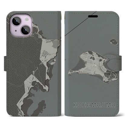【小浜島（沖縄県）】地図柄iPhoneケース（手帳タイプ）モノトーン・iPhone 14 用