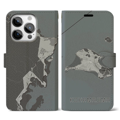 【小浜島（沖縄県）】地図柄iPhoneケース（手帳タイプ）モノトーン・iPhone 14 Pro 用