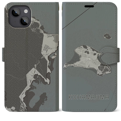 【小浜島（沖縄県）】地図柄iPhoneケース（手帳タイプ）モノトーン・iPhone 14 Plus 用