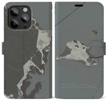 【小浜島（沖縄県）】地図柄iPhoneケース（手帳タイプ）モノトーン・iPhone 15 Pro Max 用