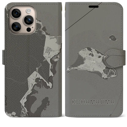 【小浜島（沖縄県）】地図柄iPhoneケース（手帳タイプ）モノトーン・iPhone 16 Plus 用