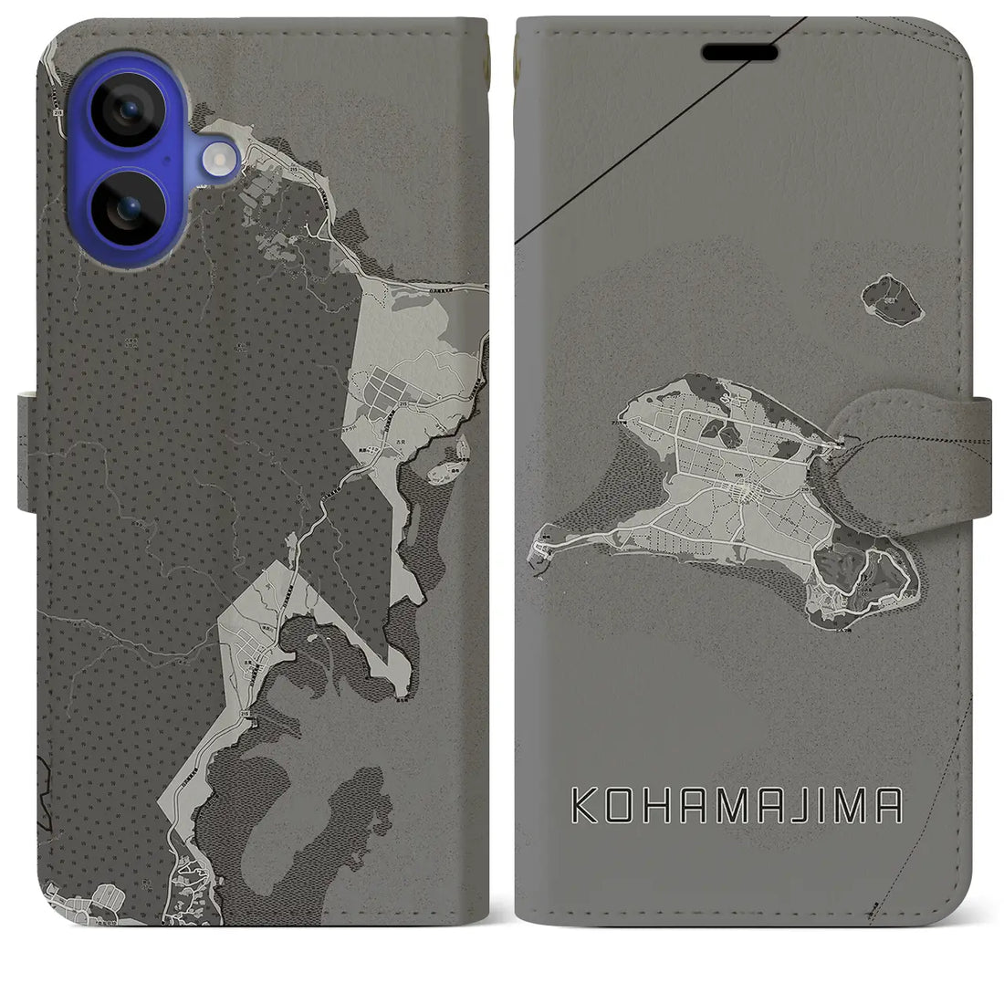 【小浜島(沖縄県)】地図柄iPhoneケース(手帳タイプ)モノトーン・iPhone 16 Pro Max 用