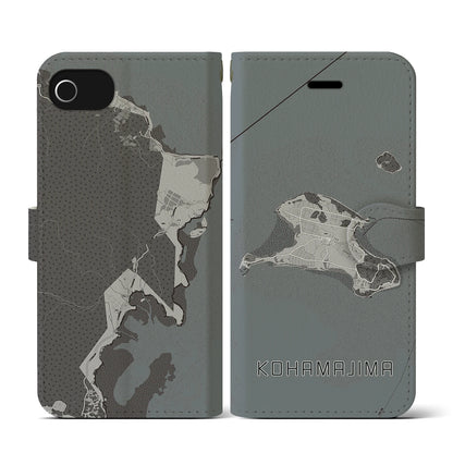 【小浜島（沖縄県）】地図柄iPhoneケース（手帳タイプ）モノトーン・iPhone SE（第3 / 第2世代） / 8 / 7 / 6s / 6 用