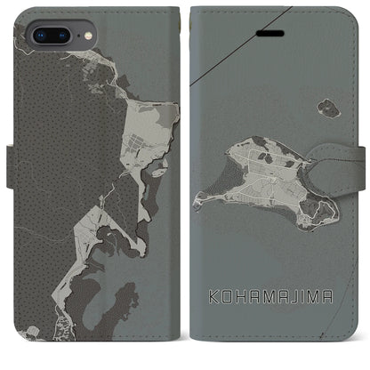 【小浜島（沖縄県）】地図柄iPhoneケース（手帳タイプ）モノトーン・iPhone 8Plus /7Plus / 6sPlus / 6Plus 用