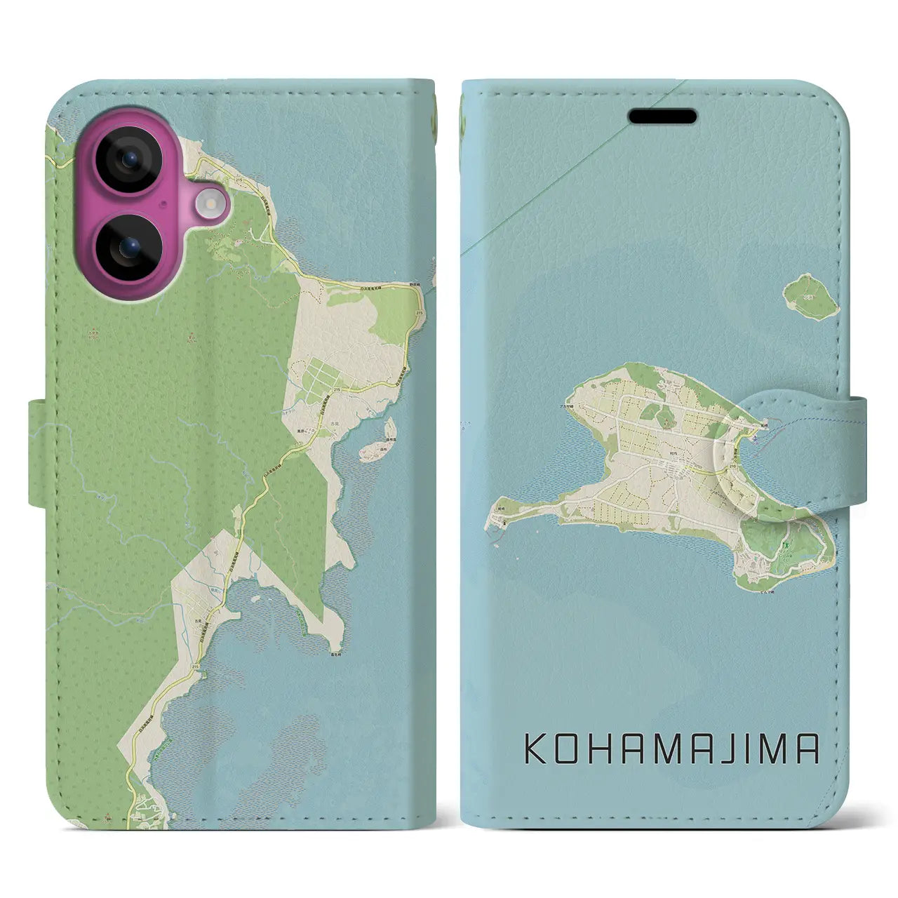 【小浜島（沖縄県）】地図柄iPhoneケース（手帳タイプ）ナチュラル・iPhone 16 Pro 用