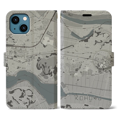 【湖北（千葉県）】地図柄iPhoneケース（手帳タイプ）モノトーン・iPhone 13 用