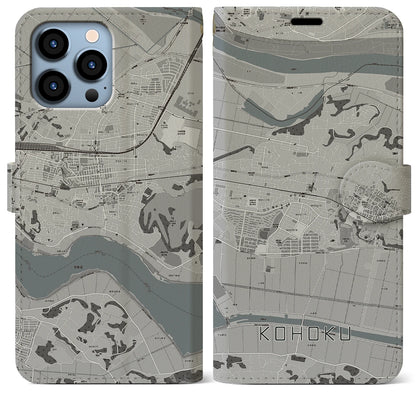 【湖北（千葉県）】地図柄iPhoneケース（手帳タイプ）モノトーン・iPhone 13 Pro Max 用