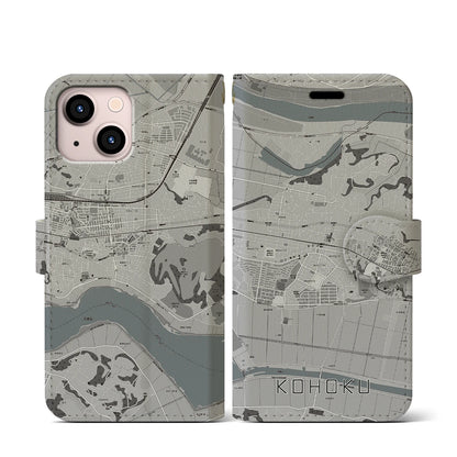 【湖北（千葉県）】地図柄iPhoneケース（手帳タイプ）モノトーン・iPhone 13 mini 用