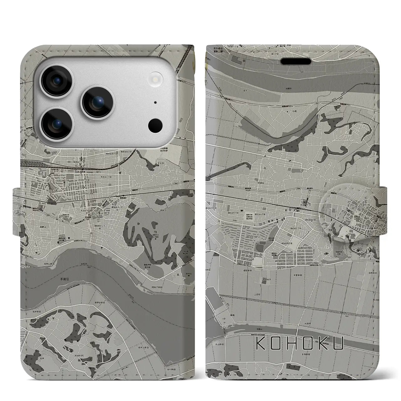 【湖北（千葉県）】地図柄iPhoneケース（手帳タイプ）