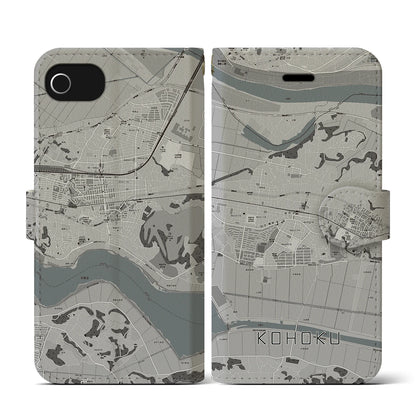 【湖北（千葉県）】地図柄iPhoneケース（手帳タイプ）モノトーン・iPhone SE（第3 / 第2世代） / 8 / 7 / 6s / 6 用