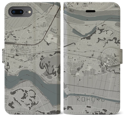 【湖北（千葉県）】地図柄iPhoneケース（手帳タイプ）モノトーン・iPhone 8Plus /7Plus / 6sPlus / 6Plus 用