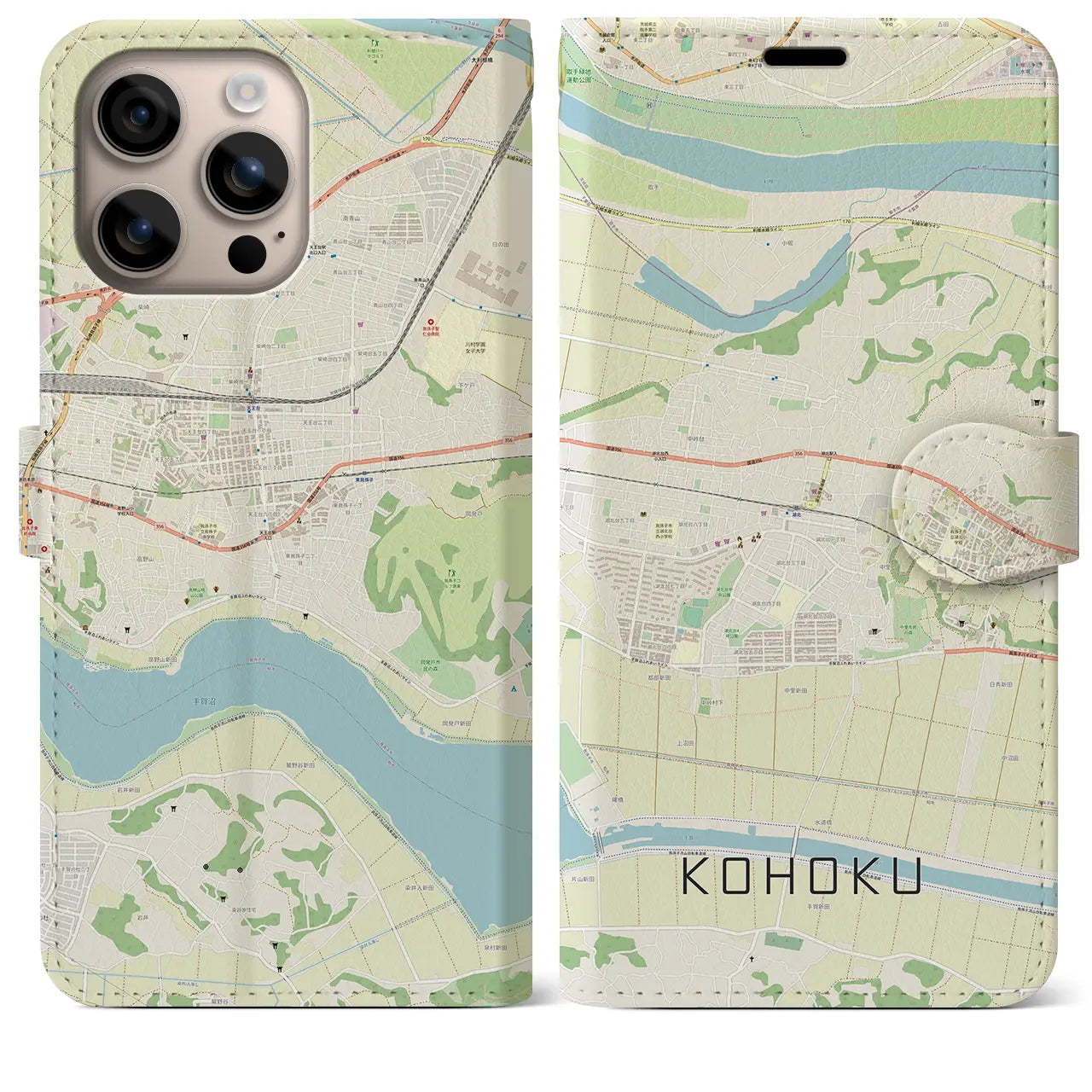 【湖北（千葉県）】地図柄iPhoneケース（手帳タイプ）ナチュラル・iPhone 16 Plus 用