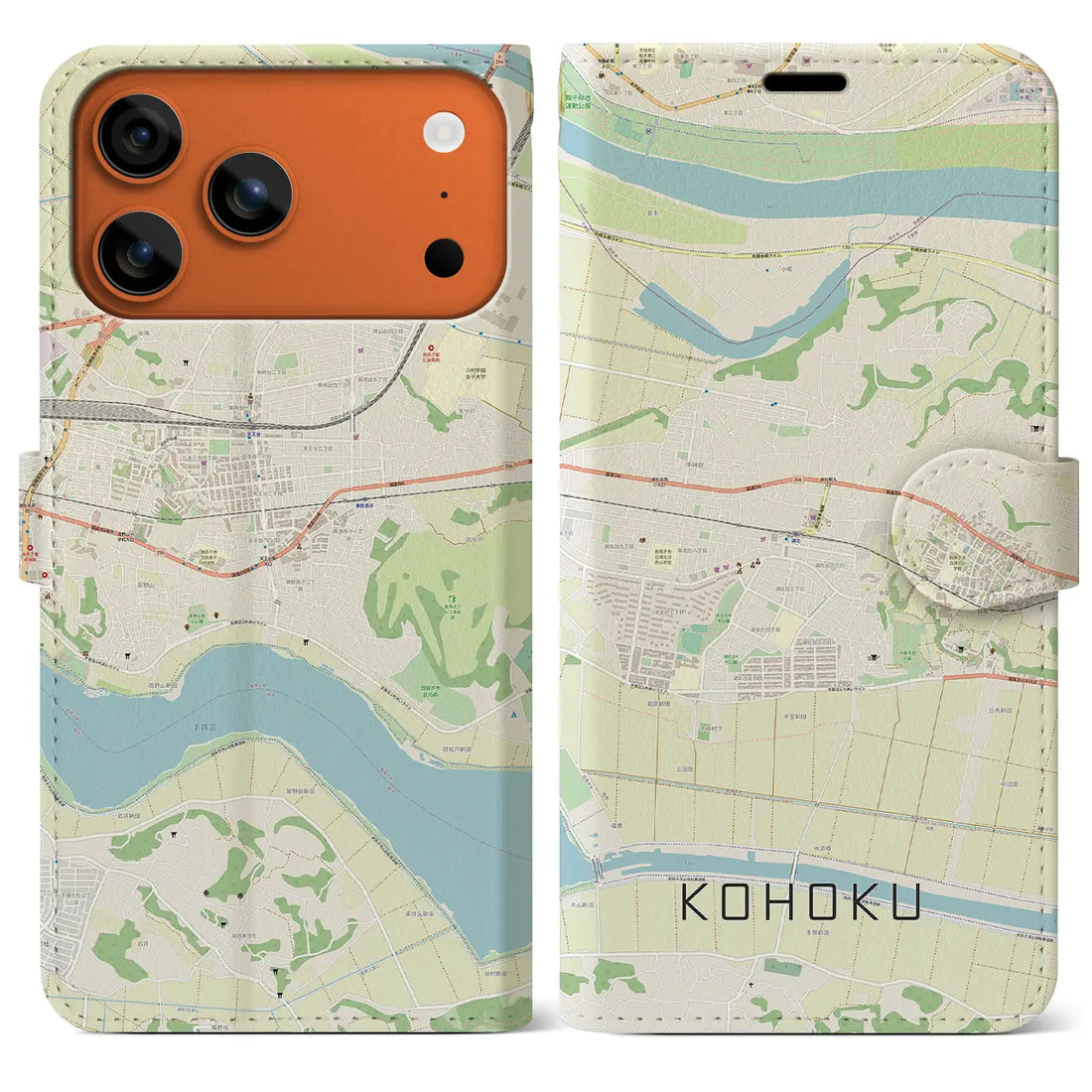 【湖北（千葉県）】地図柄iPhoneケース（手帳タイプ）ナチュラル・iPhone 17 Pro Max 用