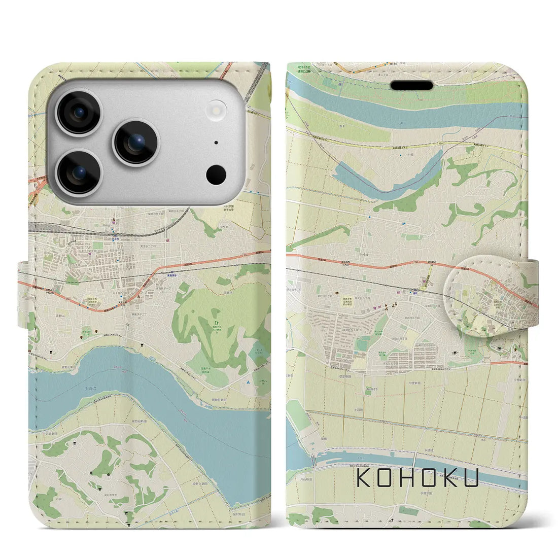 【湖北（千葉県）】地図柄iPhoneケース（手帳タイプ）モノトーン・iPhone 17 Pro Max 用