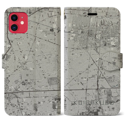 【恋ヶ窪（東京都）】地図柄iPhoneケース（手帳タイプ）モノトーン・iPhone 11 用