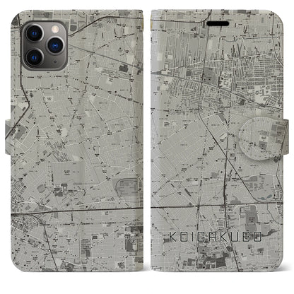 【恋ヶ窪（東京都）】地図柄iPhoneケース（手帳タイプ）モノトーン・iPhone 11 Pro Max 用