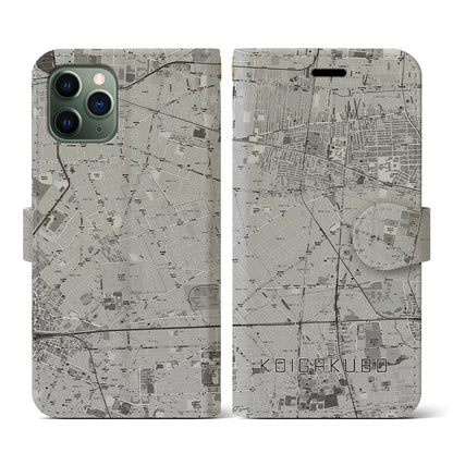 【恋ヶ窪（東京都）】地図柄iPhoneケース（手帳タイプ）モノトーン・iPhone 11 Pro 用